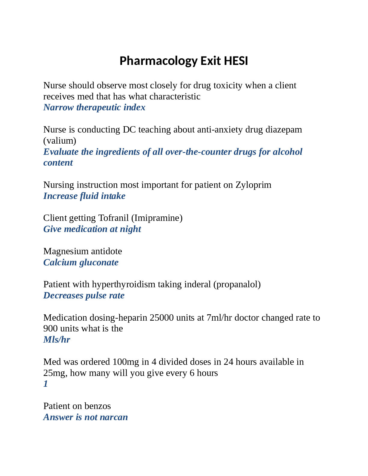 NURSING NU1426Pharmacology Exit HESI Word