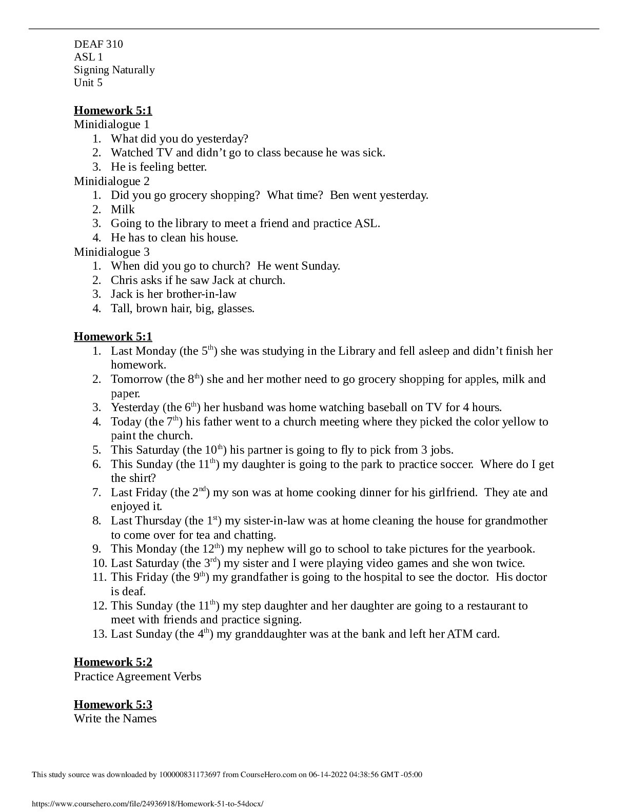 DEAF 310Homework 5.1 to 5.4.