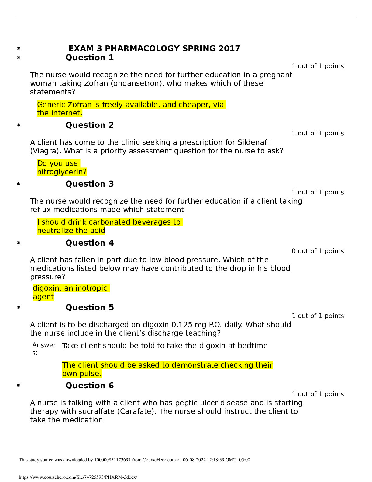 Rasmussen College PHARM 3 EXAM 3 PHARMACOLOGY SPRING 2017