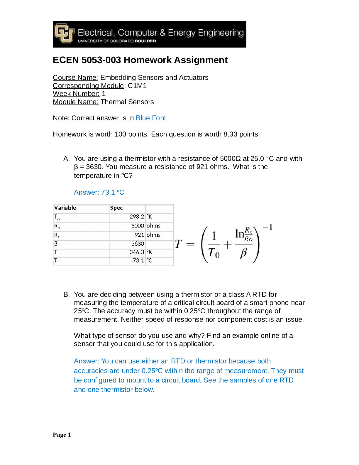 ECEN 5053-003 Homework Assignment : Embedding Sensors and Actuators