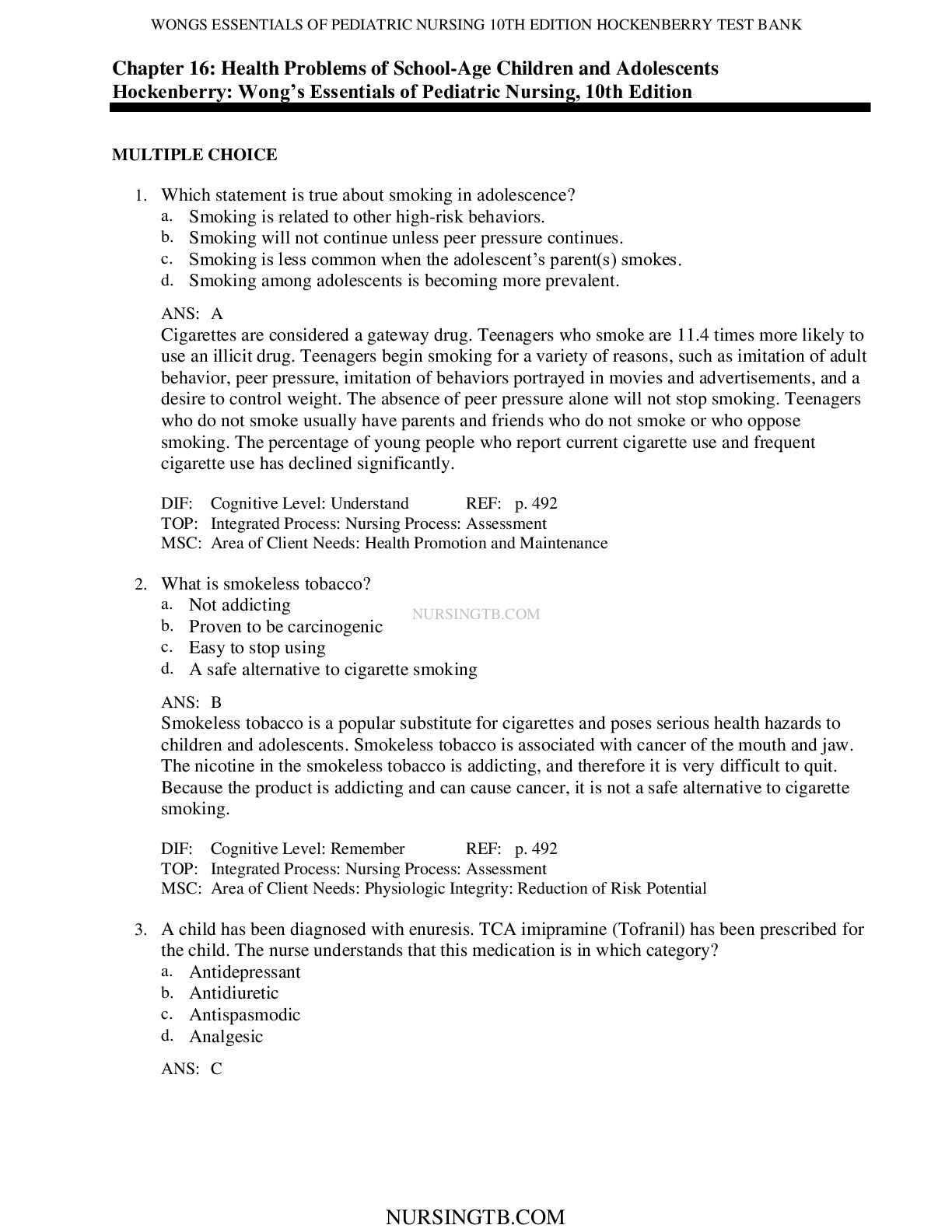 Chapter 16: Health Problems of School-Age Children and AdolescentsHockenberry: Wong’s Essentials of Pediatric Nursing, 10th Edition