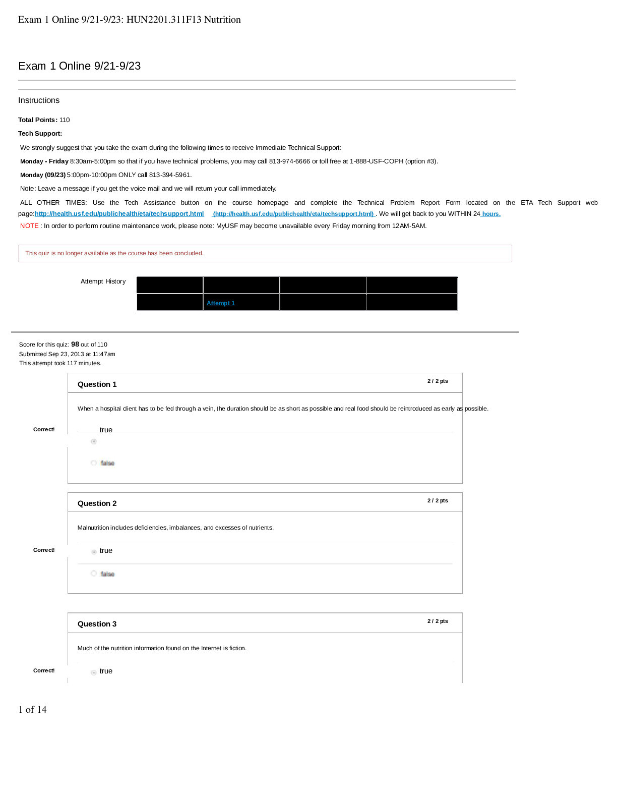 HUN 2201 Exam 1 Solution :  Nutrition