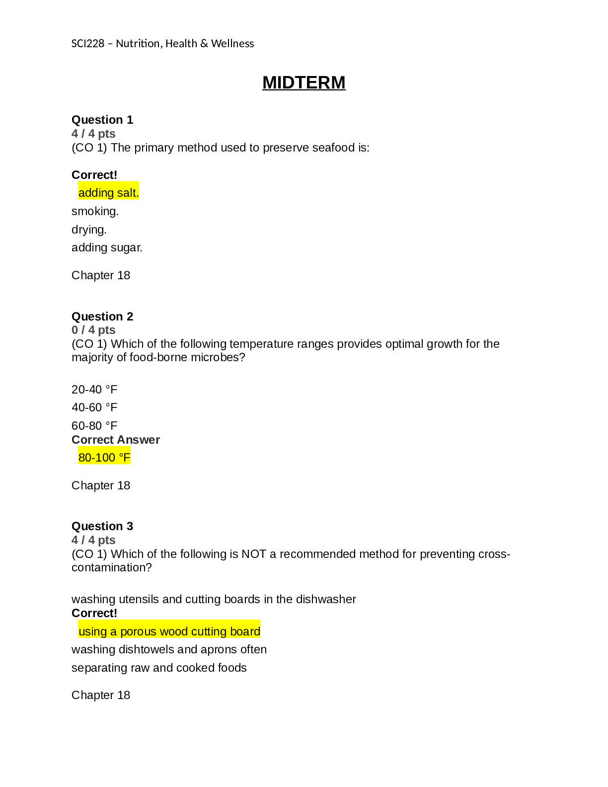 SCI228 – Nutrition, Health & Wellness - MIDTERM