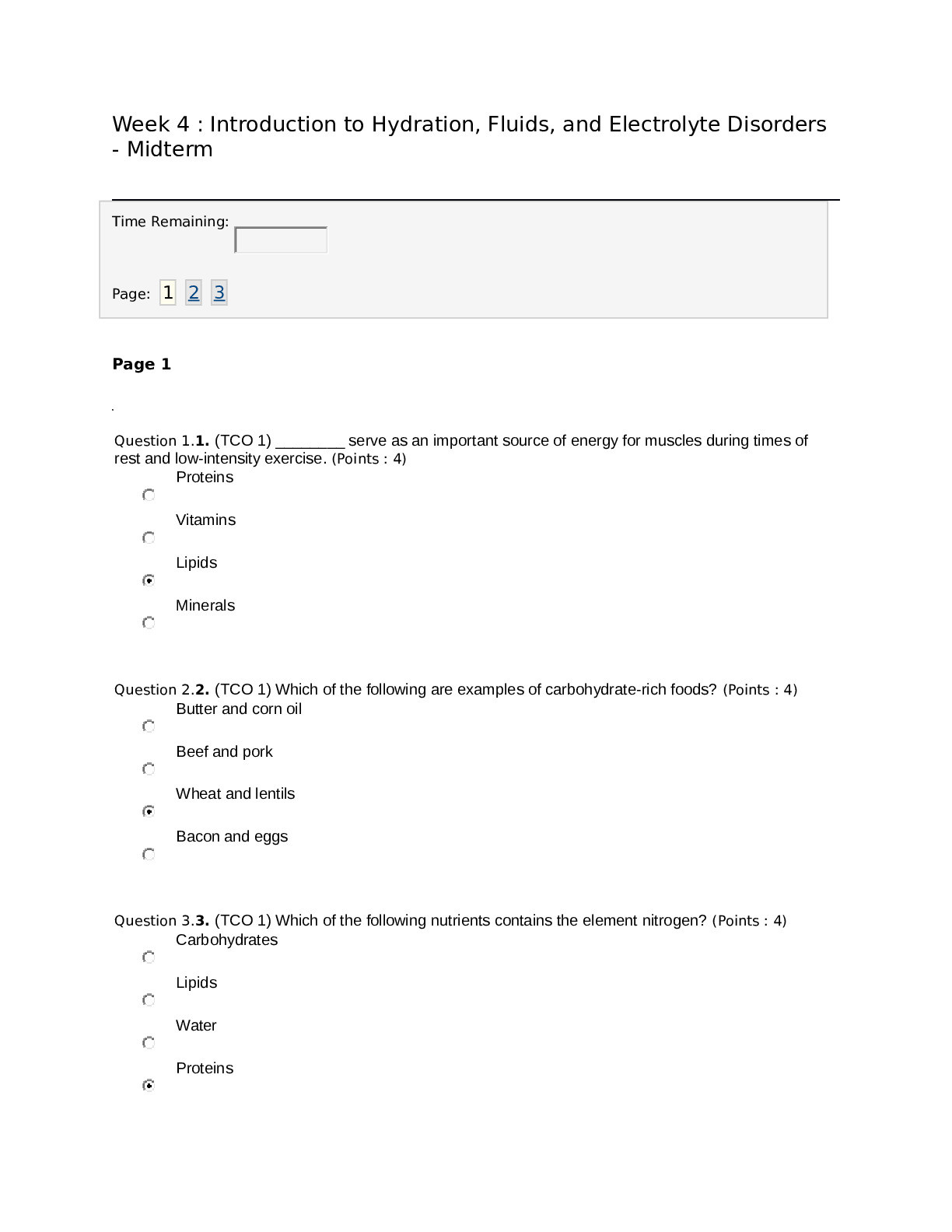 Week 4 - Midterm - SCI228 : Introduction to Hydration, Fluids, and Electrolyte Disorders