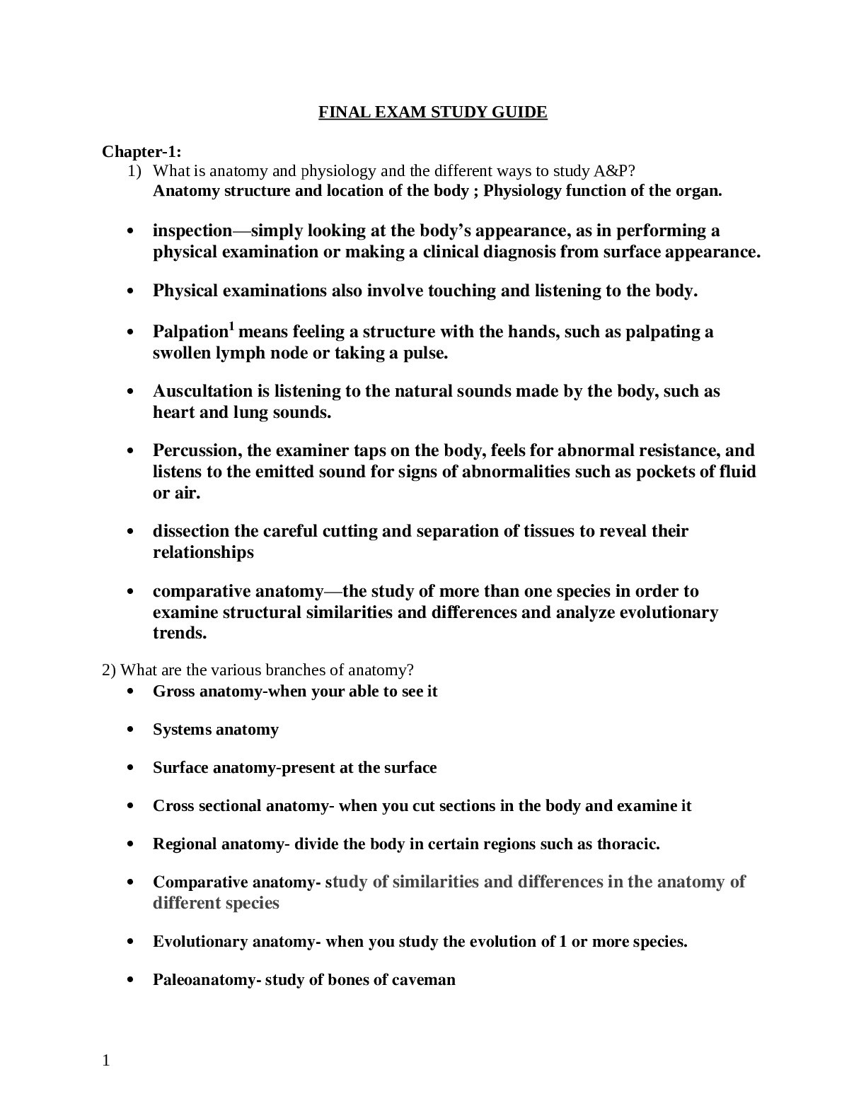 BIO 104 - Anatomy Final exam study guide