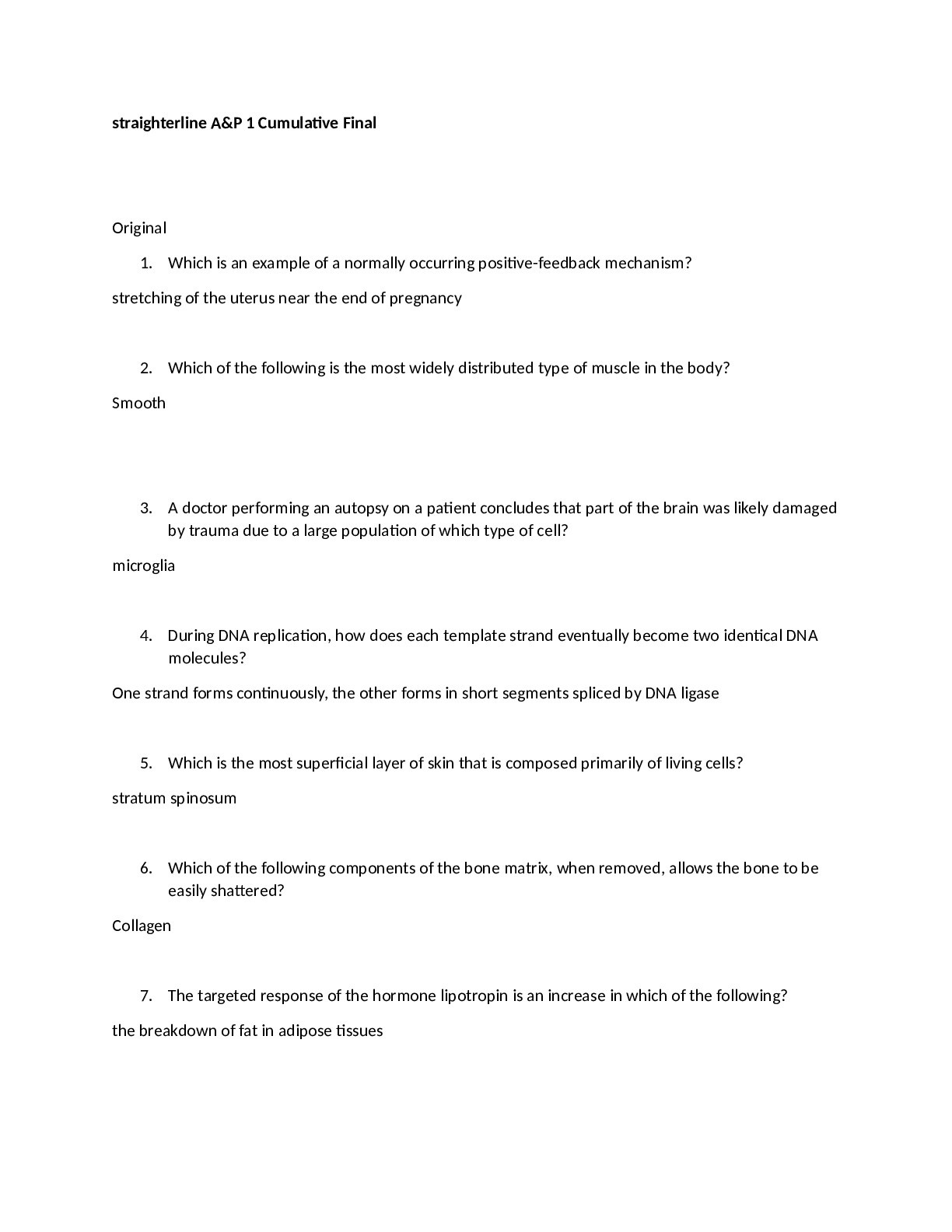 BIO 201STRAIGHTERLINE A & P 1 cumulative