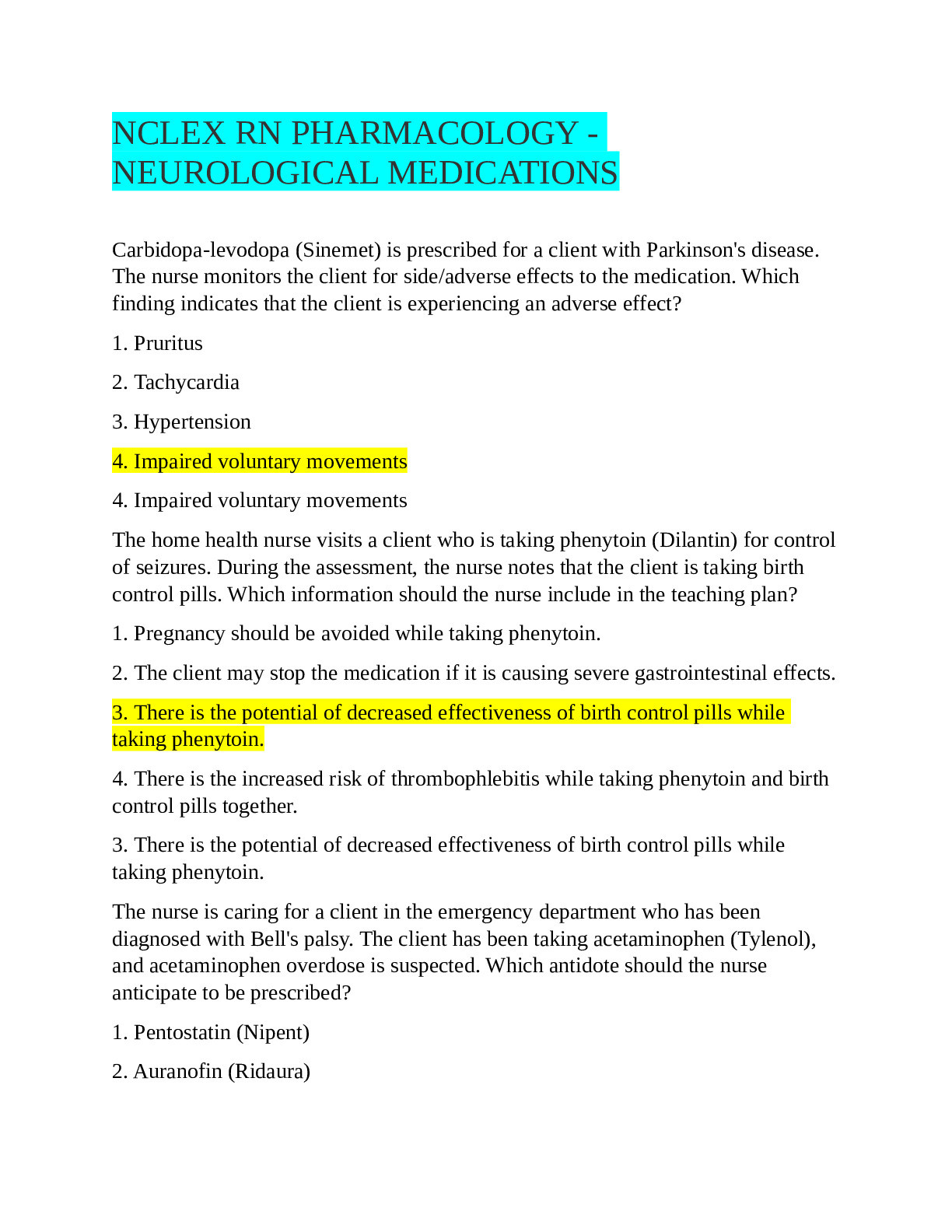 NCLEX RN PHARMACOLOGY FINAL EXAM STUDY GUIDE